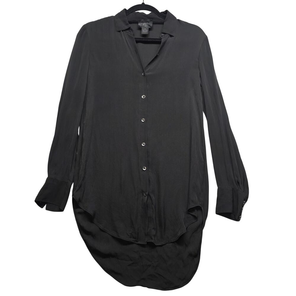 Magaschoni Black 100% Silk Button Down Blouse Tunic Shirt XS